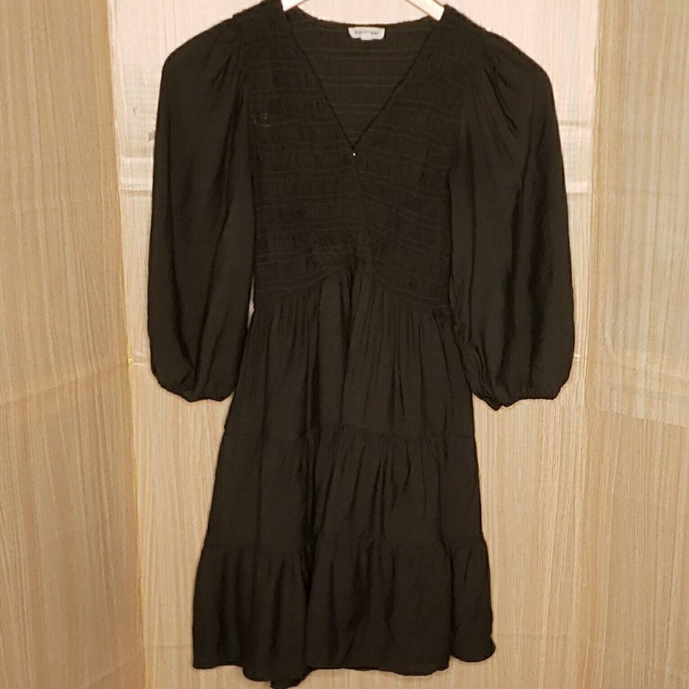 Blu Pepper Womens Grey Ruched Boho Shirred Fit Flare Dress Small